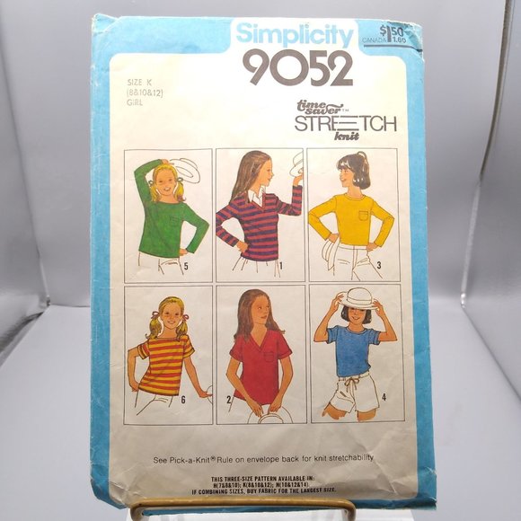 Vintage Sewing PATTERN Simplicity 9052, Girls 1979 Pullover Tops, Child Size K - Picture 1 of 2